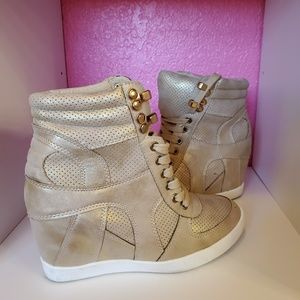 Gold sneaker wedges